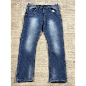 True Luck Jeans Mens 36x30 Blue Denim Medium Wash Cotton Blend Straight Leg